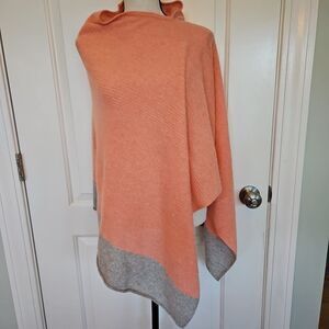 Kinross Cashmere Knit Poncho Sweater Women's Peach & Gray Pullover OS‎ 104647